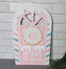 Pink Mrs Claus Bakery Donut Door Plaque Sign Merry Christmas Gingerbread 18" NEW