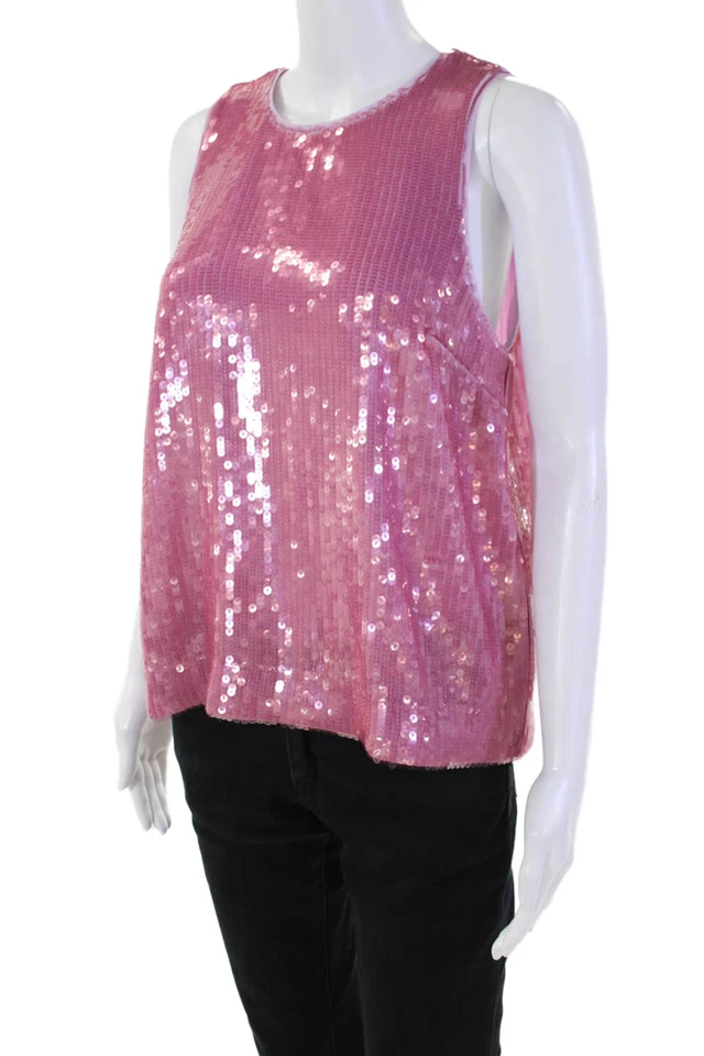Blusa sin mangas J Crew para mujer cuello redondo lentejuelas rosa talla M Foto 2 de 4
