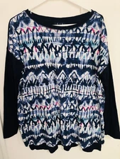 CHAPS Sport Women's Shirt Top Size Large Drop Shoulder Blue Long Sleeve Boxy