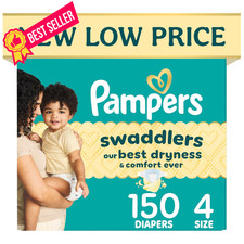 Pampers Swaddlers Diapers, Size 4 15-34 lbs , 150 Count, 4, White