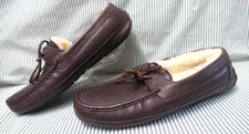 UGG AUSTRALIA NEW BROWN LEATHER BYRON ASCOT SLIPPER SHEARLING LINED MENS 11