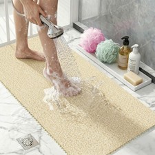Non Slip Loofah Shower Mat 32"x16", Quick 16" x 32" Rectangular , Beige