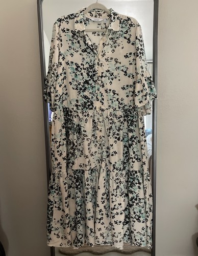 NWT & Other Stories Size 12 Fluid Tiered Midi Shirt Dress Blue Teal Beige