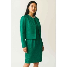 Vintage 1960s Emerald Satin Brocade 2-Piece Dress  Jacket Set Suit No Label S/M