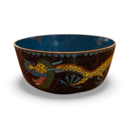 Vintage Cloisonné Enamel Bowl with floral and abstract design on copper base