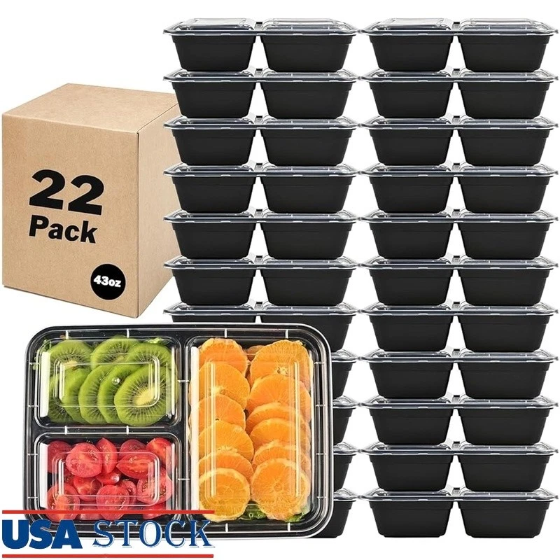Premium Meal Prep Containers 3 Compartment Food Storage Microwave Safe BPA Free