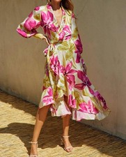 Vcb Women's Honeysuckle Satin Midi Wrap Dress Size S