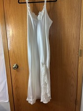 Linea Donatella Chemise Large White Sheer Lace Ruffle bow Trim Lingerie Bridal
