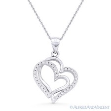Heart CZ Crystal Love Charm Pendant  Necklace in 925 Sterling Silver w/ Rhodium