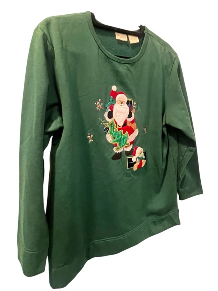 Vintage 90s Bobbie Brooks Christmas Sweater Size Med Embroidered Santa Holiday - Image 4 of 4