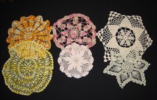 Vtg 1950's Lot of 6 Hand Crocheted Doilies Various Colors  Sizes Granny Core