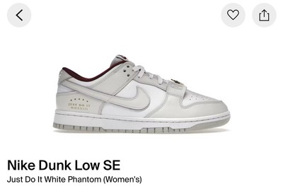 Nike Dunk Low SE Just Do It White Phantom Size 8.5Y