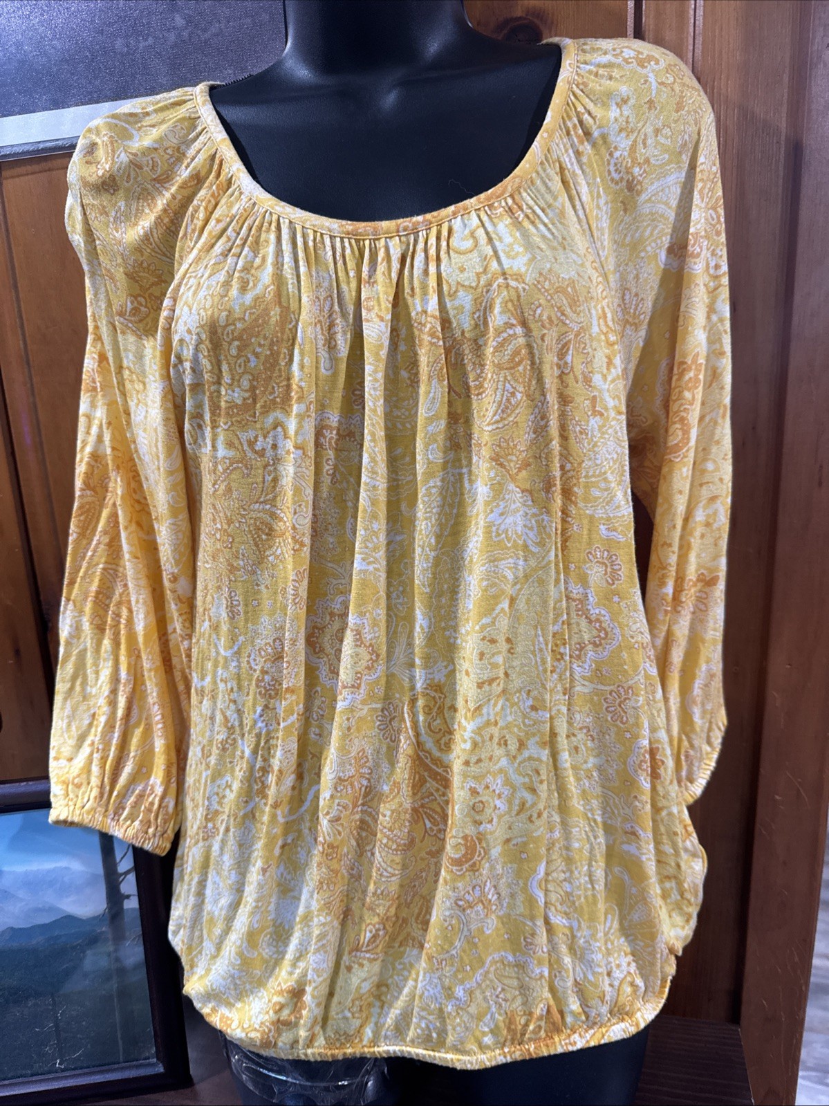 Michael Kors Sz S Long Sleeve Yellow Floral Blouse Top Lightweight