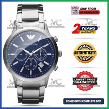 Image of EMPORIO ARMANI Renato AR2448 Blue Dial Silver Strap Chronograph Mens Watch 43mm