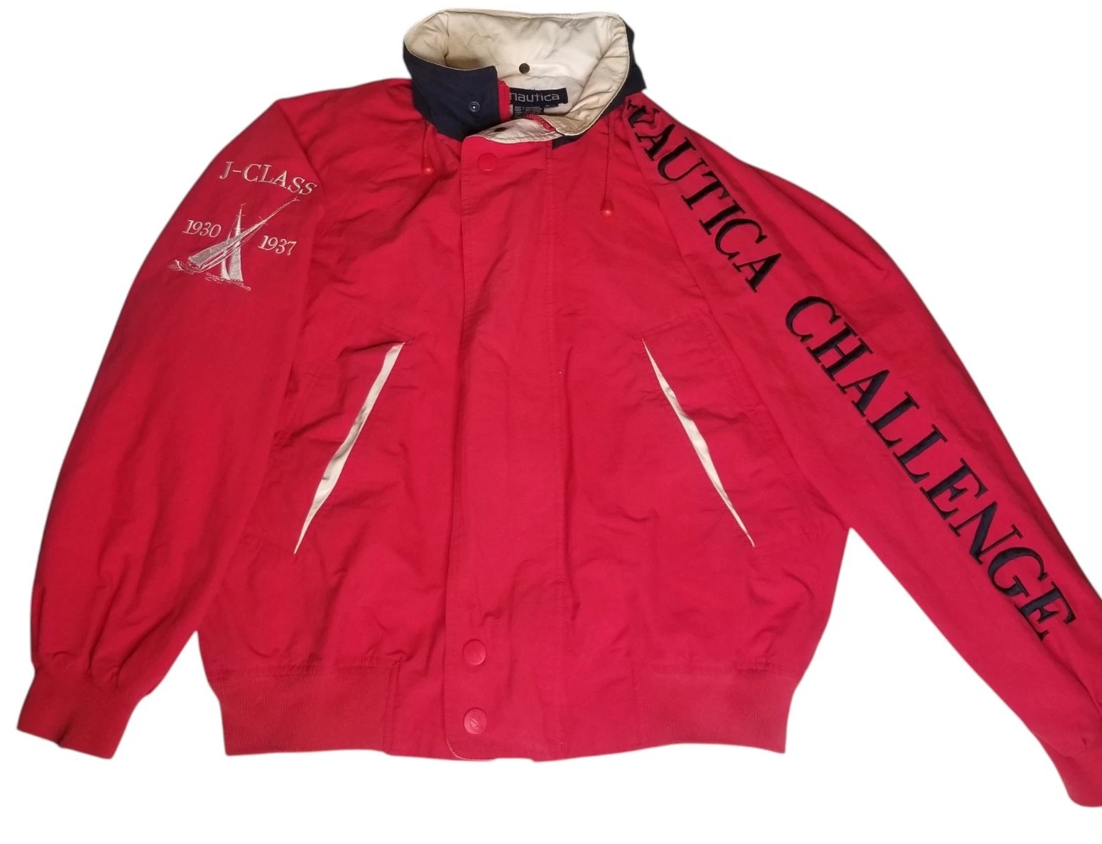 Vintage 90s Men's Nautica Challenge Jacket J Class Red Full Zip Large Spellout  image 1