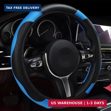 Leather Car Steering Wheel Cover, 15 Inch Anti-Slip Carbon Fiber Black Steering