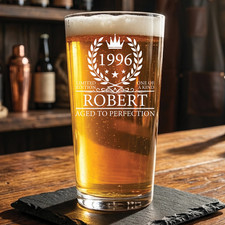 Personalised 30th Birthday Pint Glass, 1996 Happy B'Day Beer Custom Name Gift