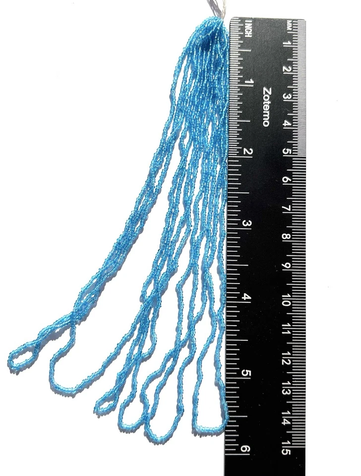 RARE 16/0 ~ 6 Strand HANK ~ Trans LT BLUE ~ ANTIQUE MICRO SEED BEADS ~ 5.7 Grams - Image 2 of 3