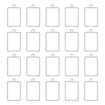 Open Back Bezel Pendants, 30pcs Rectangular Hollow Frame Pendant (Bright Silver)