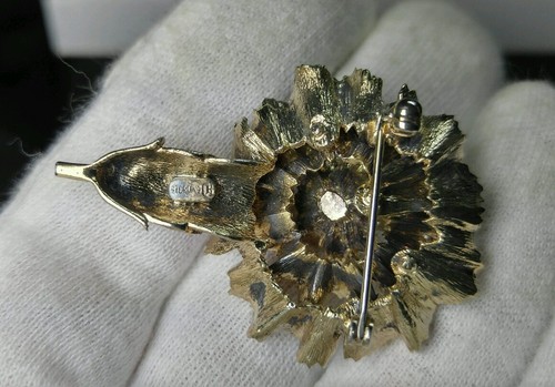 Vintage Sterling Silber 925 Gold Platte Strass Blume Brosche / Anstecknadel (R signiert) - Bild 10 von 12