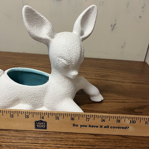 Vtg Royal Haeger Art Pottery Deer Planter White Teal Glaze MCM Textured Retro - Picture 7 of 8