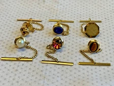 Vtg Tie Tack Pin Lot of 6 Goldtone Faux Pearl / Gemstone Mens Suit Dress Jewelry