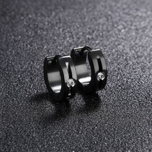 Klapp Creolen mit Zirkonia aus Edelstahl Damen Herren Ohrringe Unisex - Bild 11 von 13