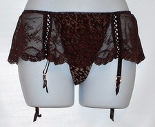 Victoria's Secret Lace Mesh Crystals Skirted V-String Lace-Up Garter Brown S NWT