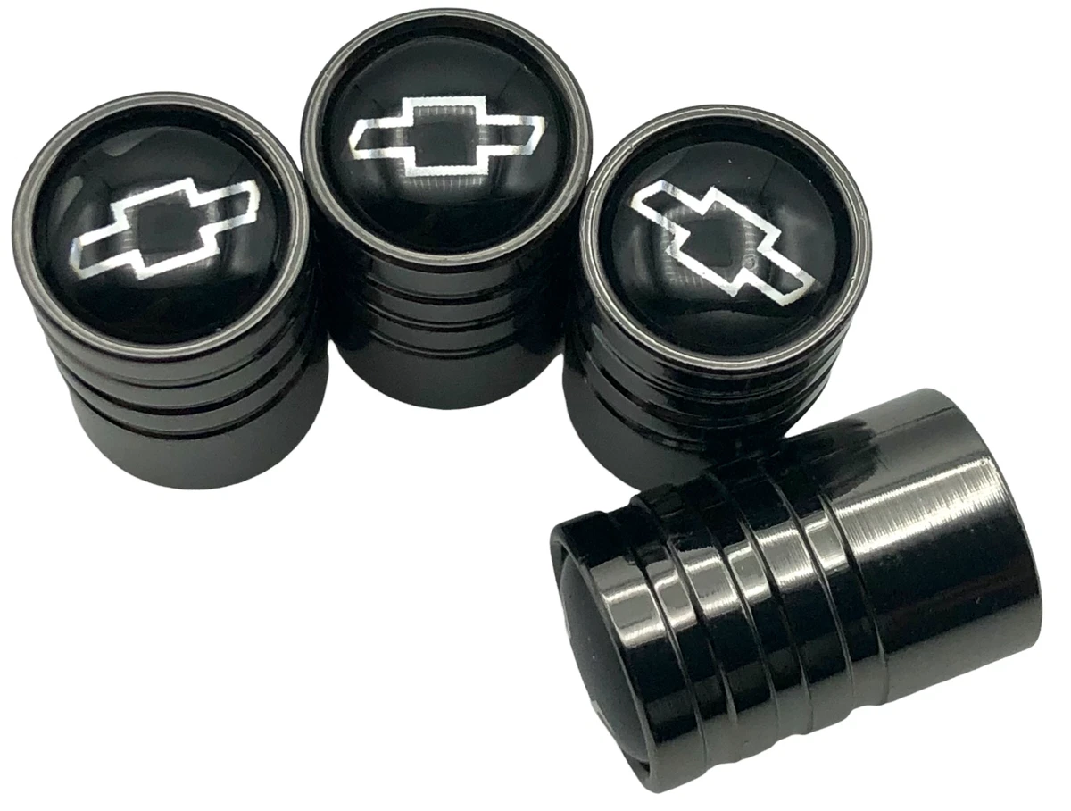 Chevy Chevrolet Tire Valve Cap Air Valve Stem Cover (Metallic Black, 1 Set)