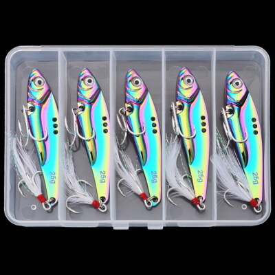 Lot 5pcs Metal Blade Fishing Lures Hard VIB Crankbait Hook Bass Trout Pike Bait