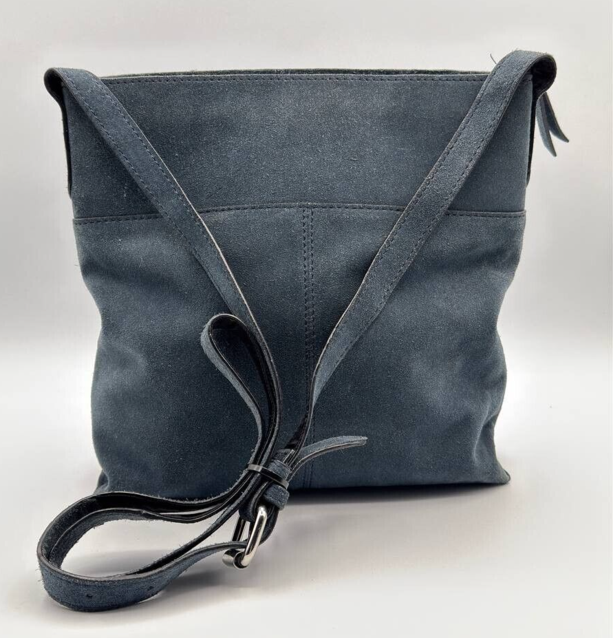 Next Leathers Blue Suede Tote Bag Snake Skin Pattern Drawstring