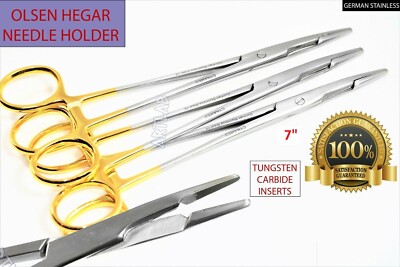 SERRATED GOLDEN RINGS TC OLSEN HEGAR 8'' NEEDLE HOLDER FORCEPS LOT OF 3 CE NEW