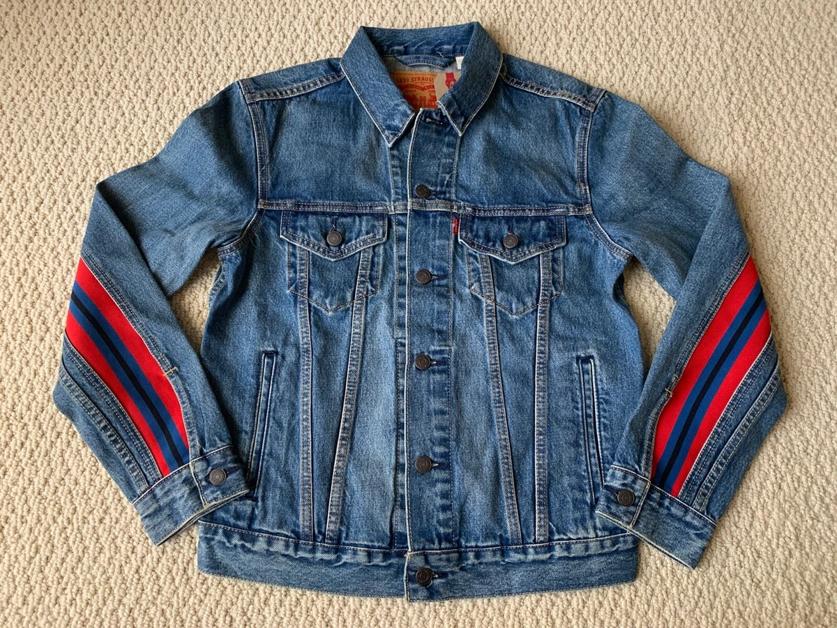 Denim jacket with red clearance stripe