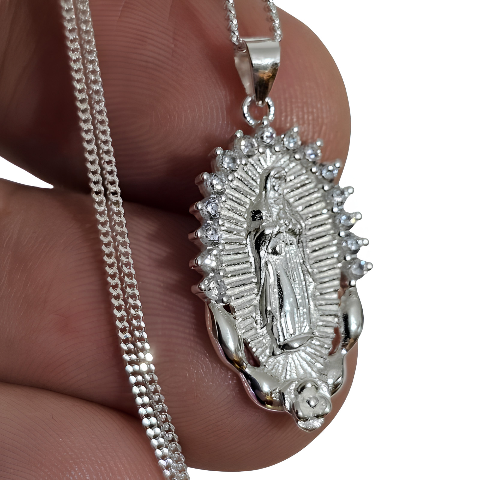 Madonna Virgin Mary Pendant Necklace Gemstones 925 Silver Jewellery And Boxed