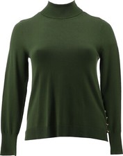 IMAN Global Chic Turtleneck Sweater Button SPRUCE GREEN XS NWOT 232 