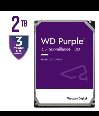 WD Purple 2TB Internal Hard Drive Surveillance HDD 3.5'' SATA III 256MB WD23PURZ 
