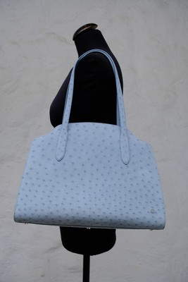 RARE New LORO PIANA Baby Blue Ostrich Sesia XL Bag Tote 12K