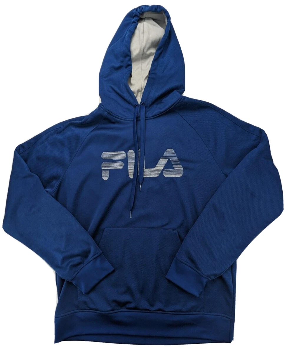 Fila Hoodie Sweatshirt Mens Medium Large Spellout Logo LS Drawstring Hood