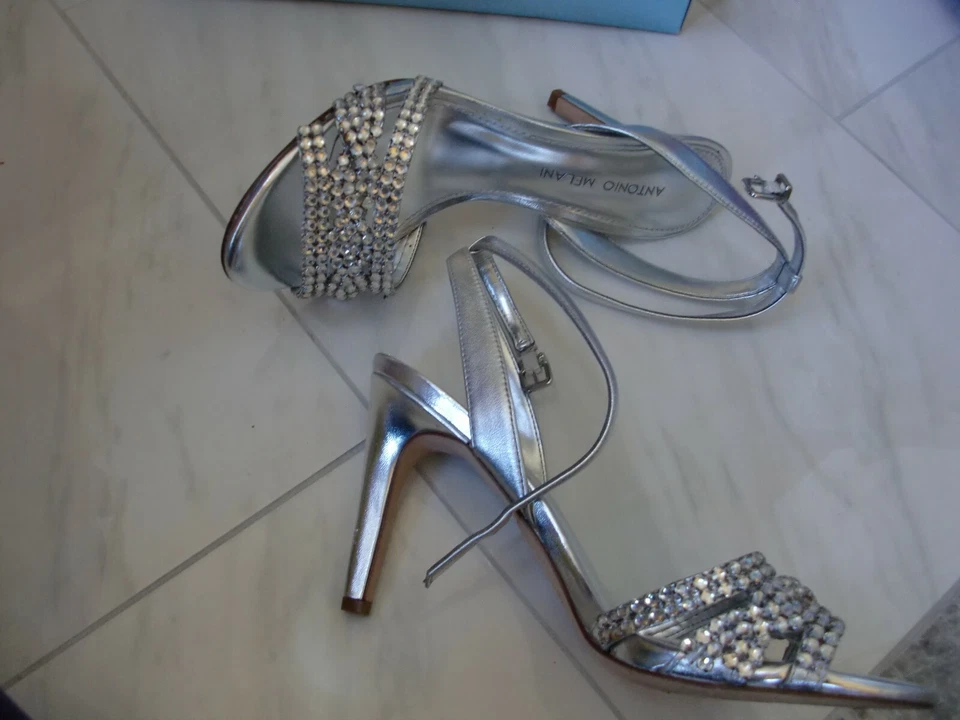 ~ANTONIO MELANI~LYDIA~PLATA~Correa para el tobillo~Cuero Piedras Tacones Sandalias talla 7.5M Foto 4 de 4