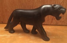 Statue céramique lourde panthère noire/jaguar petite dent manquante/ébréchée 8,5 x 5 pouces