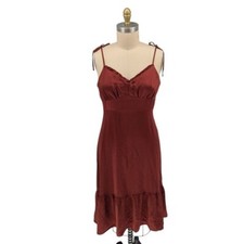 01439 Nine West Satin Ruffle Dress Red Size Large romantic bohemian cocktail