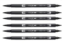 Tombow Dual Brush Pens Black Pack of 6 Markers for Art and Craft Projects