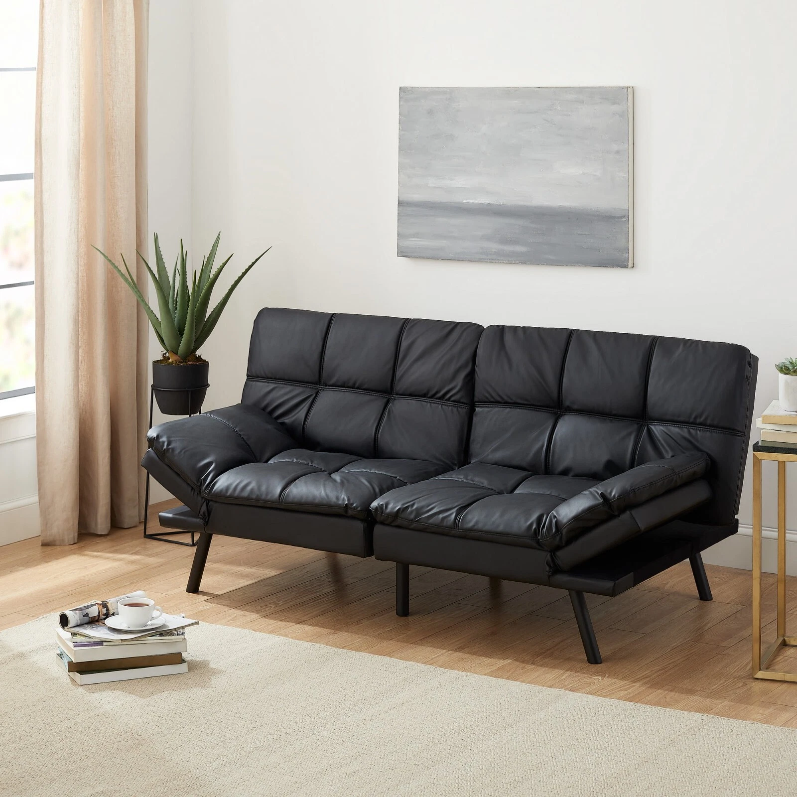 Folding Bed Sofa Multifunctional Mainstay Memory Foam Futon Suede Fabric