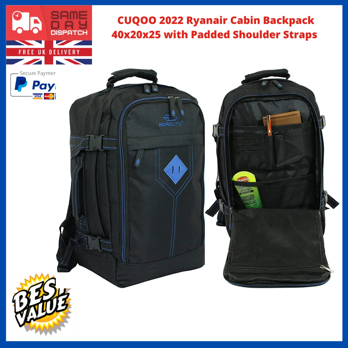 Mochila de mano 40x20x25 Ryanair bolsa de vuelo de cabina equipaje