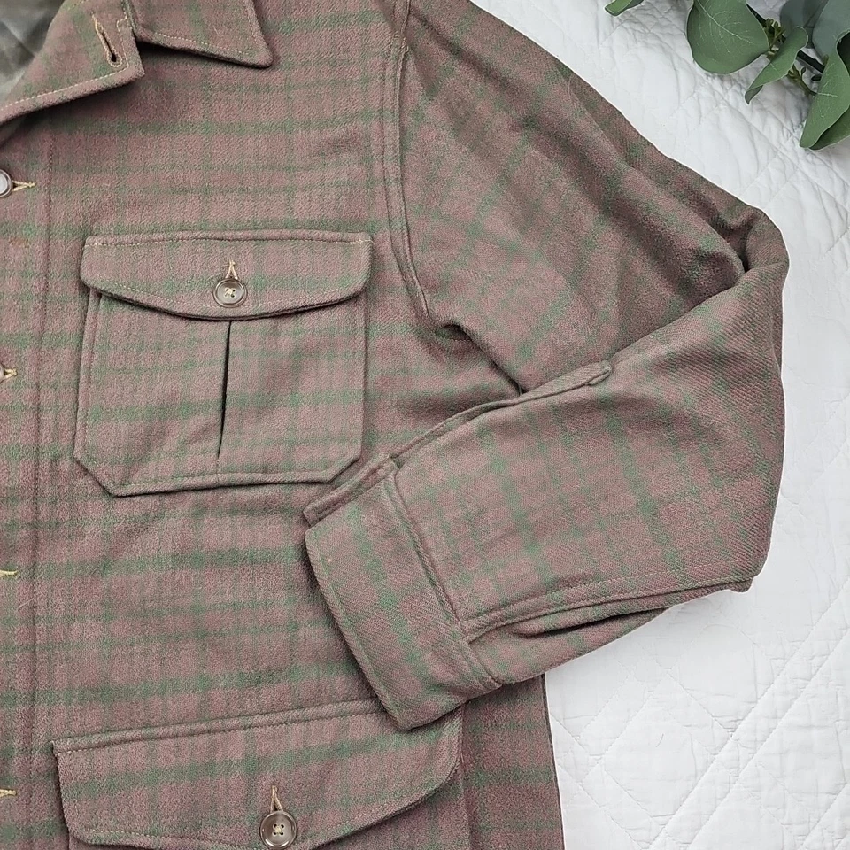 Chaqueta de Caza Woolrich Mackinaw Cruiser De Colección Rosa y Verde A Cuadros Talla 44 Años 60 Foto 4 de 4