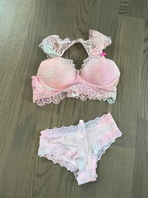 Victoria's Secret pink bra let's push up matching panties size small Pastel  NWT