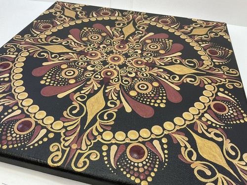 12” x 12” Cranberry And Golds Mandala Canvas - By JaDeL - Picture 5 of 6