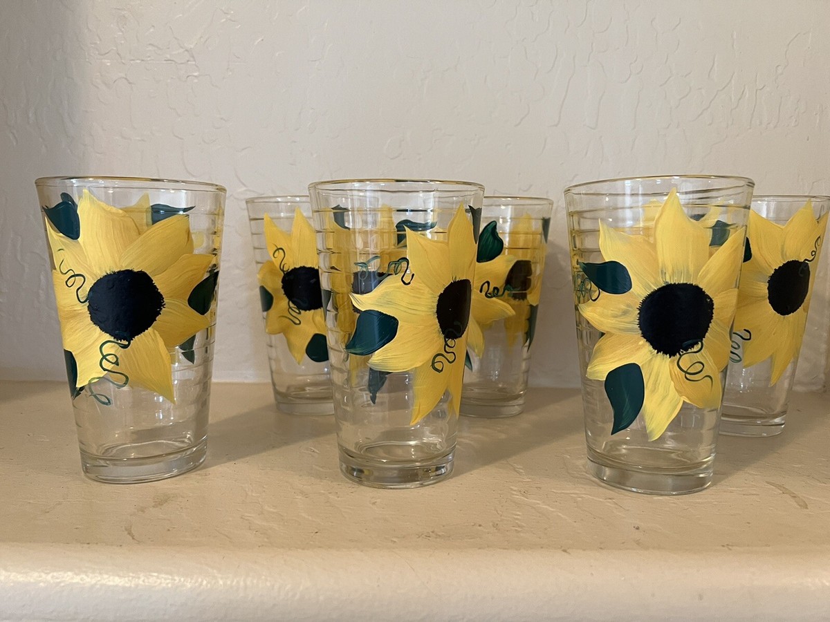 Set of 6 Hand Painted Sunflower Beverage Glasses