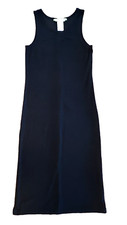 VTG 90s BLACK TANK DRESS SHEATH JERSEY KNIT STRETCH Boho Sexy RETRO FRIENDS M/L