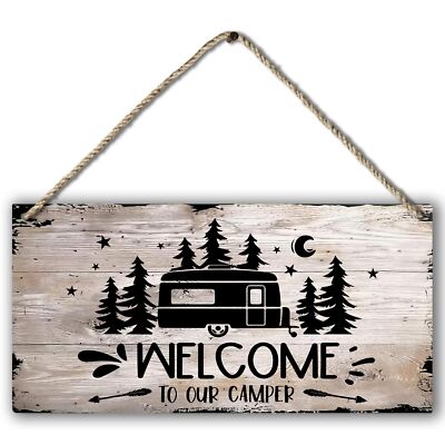 Welcome to Our Camper Farmhouse Printed Wood Plaque Sign Wall HangingRustic H...